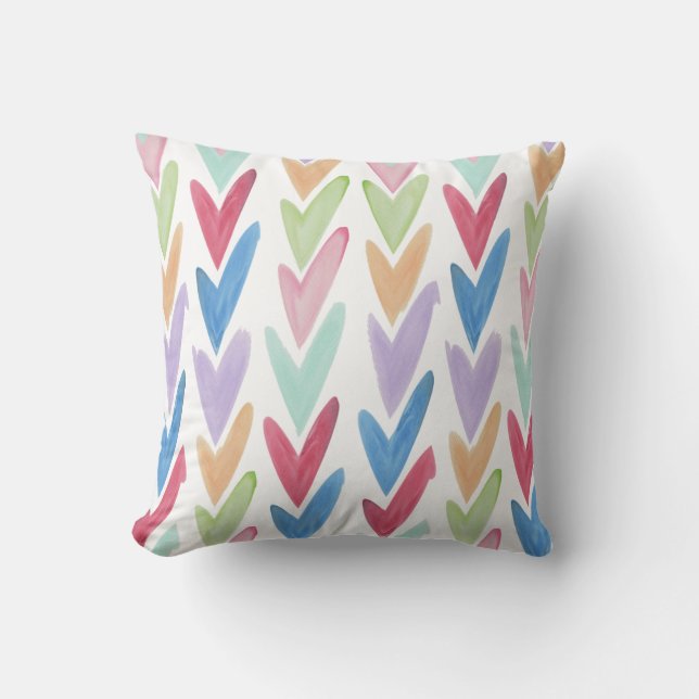 Watercolor Rainbow Heart Pattern Cushion (Front)