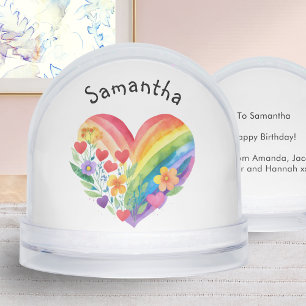 Watercolor Rainbow Heart Personalized Birthday Snowglobe