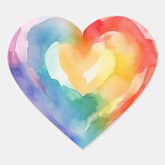 Watercolor Rainbow Heart Sticker