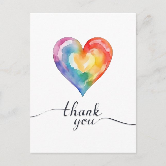 Watercolor Rainbow Heart Thank You Card (Front)