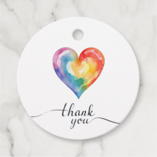 Watercolor Rainbow Heart Thank You Favour Tags