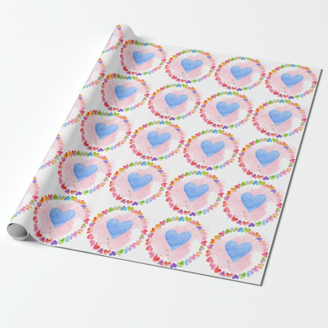 Watercolor Rainbow Heart Wrapping Paper (Unrolled)