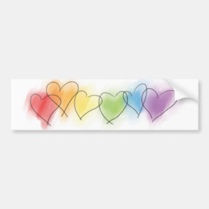 Watercolor Rainbow Hearts Bumper Sticker