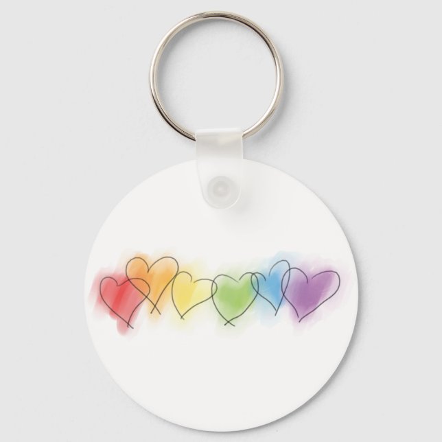 Watercolor Rainbow Hearts Key Ring (Front)