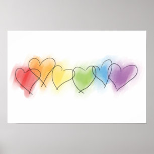 Watercolor Rainbow Hearts Poster