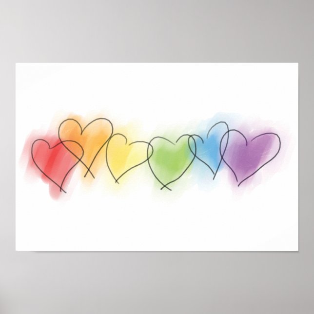 Watercolor Rainbow Hearts Poster (Front)
