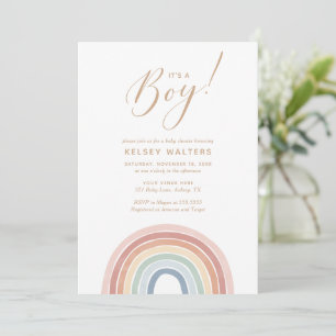 Watercolor Rainbow Its a Boy Baby Shower Invitation