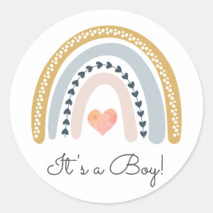 Watercolor Rainbow It's a Boy Classic Round Sticker