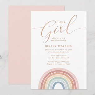 Watercolor Rainbow Its a Girl Baby Shower Invitation