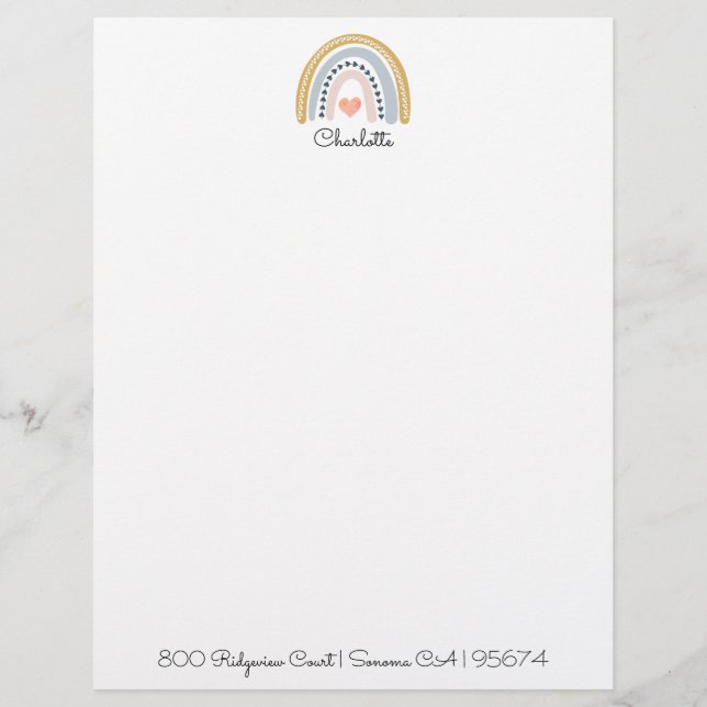 Watercolor Rainbow Kid's Personalised  Custom Letterhead (Front)