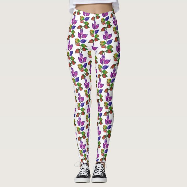 Watercolor Rainbow Leaves Leggings (Front)