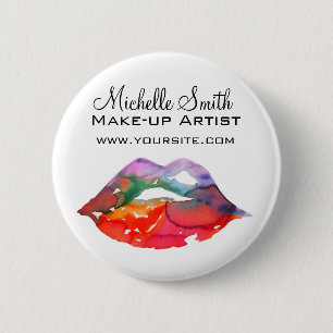 Watercolor rainbow lips makeup branding 6 cm round badge