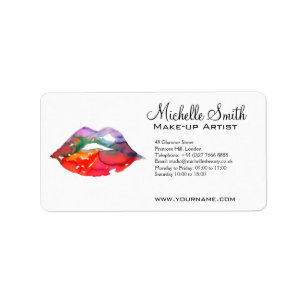 Watercolor rainbow lips makeup branding label
