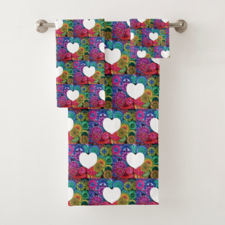 Watercolor Rainbow Mandala With Heart Bath Towel Set