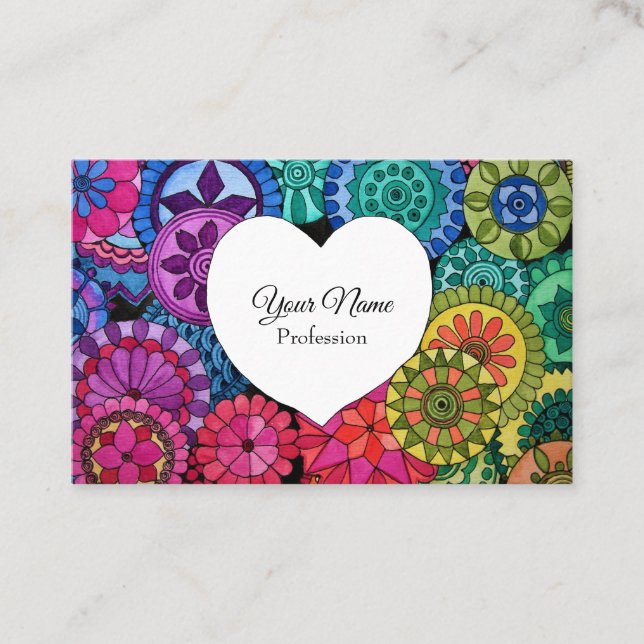 Watercolor Rainbow Mandala With Heart Business Card (Front)