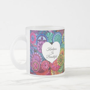 Watercolor Rainbow Mandala With Heart Frosted Glass Coffee Mug