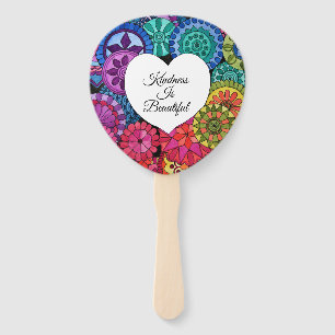 Watercolor Rainbow Mandala With Heart Hand Fan