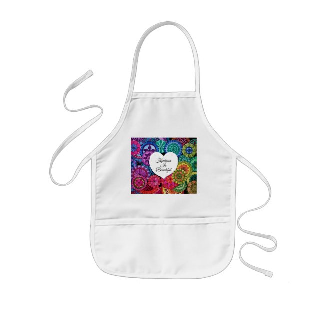 Watercolor Rainbow Mandala With Heart Kids Apron (Front)