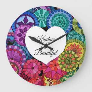 Watercolor Rainbow Mandala With Heart Large Clock
