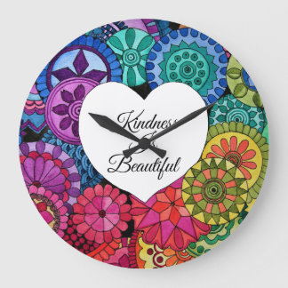 Watercolor Rainbow Mandala With Heart Large Clock
