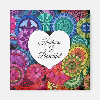 Watercolor Rainbow Mandala With Heart Magnet