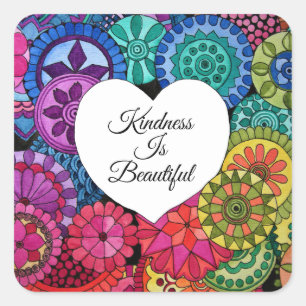 Watercolor Rainbow Mandala With Heart Square Sticker