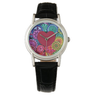 Watercolor Rainbow Mandala With Heart Watch