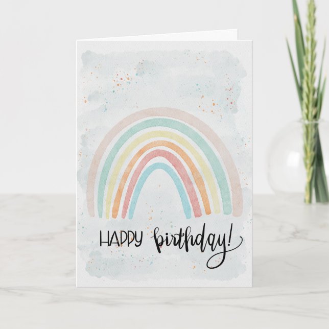 Watercolor Rainbow Modern  Happy birthday Card (Front)
