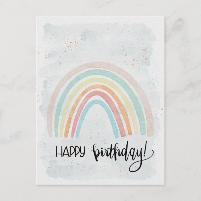 Watercolor Rainbow Modern  Happy birthday Postcard (Front)