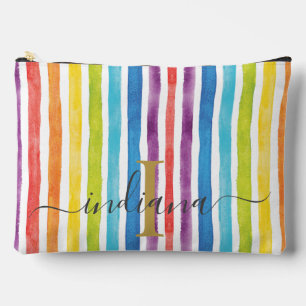 Watercolor Rainbow Monogram Stripes Personalised Accessory Pouch