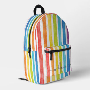 Watercolor Rainbow Monogram Stripes Personalised Printed Backpack