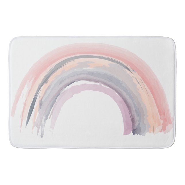 Watercolor Rainbow Muted Colours Boho Chic Shower Bath Mat (Front)