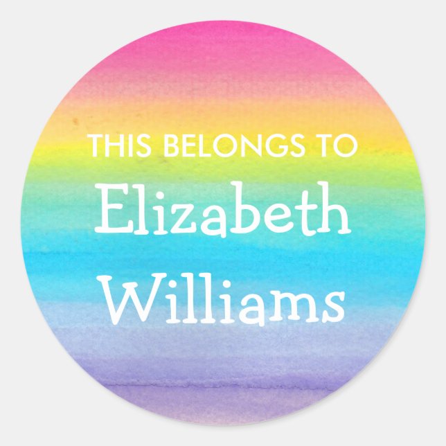 Watercolor Rainbow Name Label Stickers (Front)