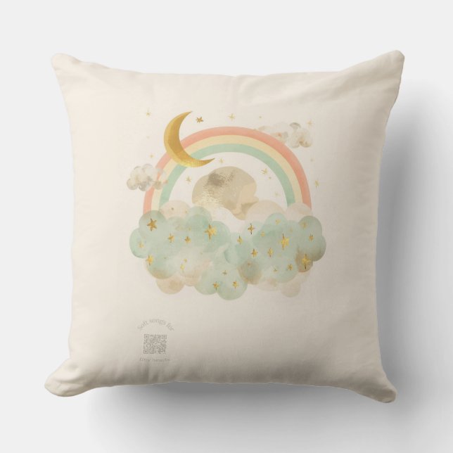 Watercolor Rainbow Nursery Pillow | Crescent Moon (Front)
