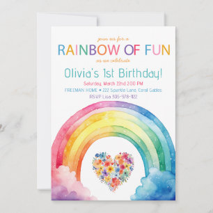 Watercolor Rainbow Of Fun Birthday Invitation