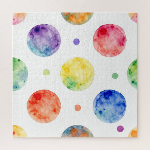 Watercolor Rainbow Orb Polka Dot Pattern Jigsaw Puzzle