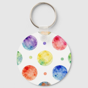 Watercolor Rainbow Orb Polka Dot Pattern Key Ring