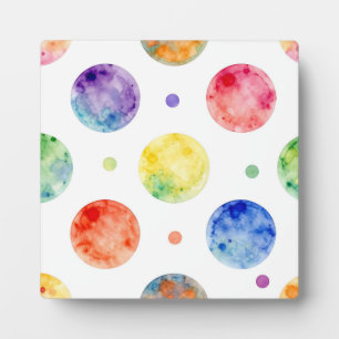 Watercolor Rainbow Orb Polka Dot Pattern Plaque