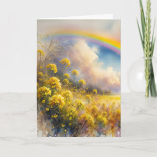Watercolor Rainbow Over Wildflower Meadow Card