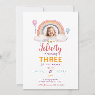 Watercolor Rainbow Party Photo Invitation