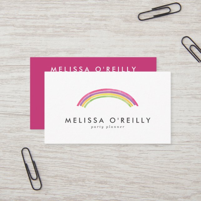 Watercolor Rainbow Party Planner Business Card (Front/Back In Situ)