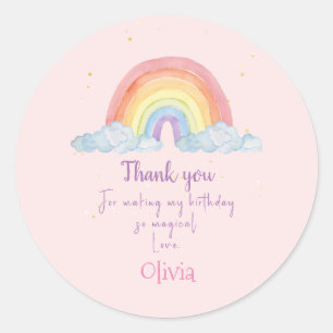 Watercolor Rainbow Party Thank you Classic Round Sticker