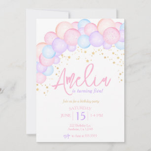 Watercolor rainbow pastel balloon arch birthday  invitation