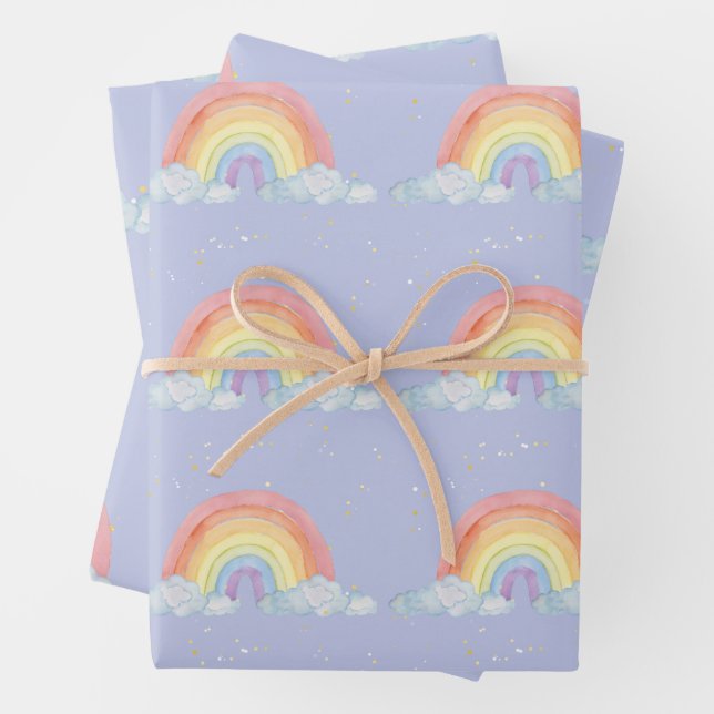 Watercolor Rainbow Pastel Colour Birthday Party  Wrapping Paper Sheet (In situ)