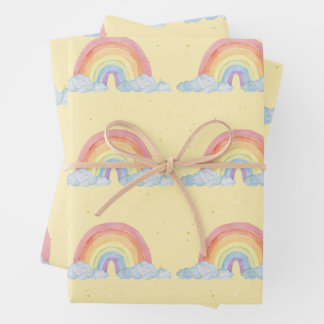Watercolor Rainbow Pastel Colour Birthday Party  Wrapping Paper Sheet