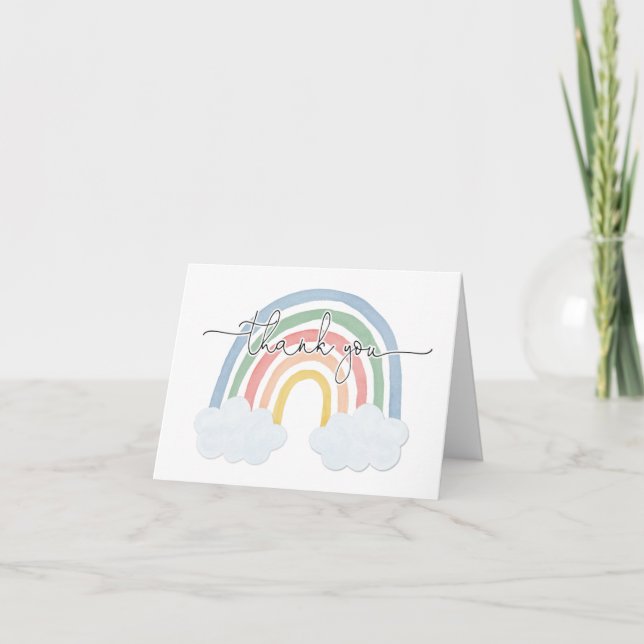 Watercolor rainbow pastel colourful thank you card (Front)