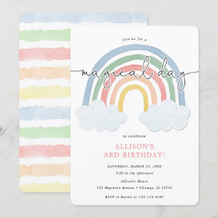 Watercolor rainbow pastel girl birthday party invitation