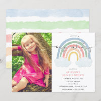 Watercolor rainbow pastel girl birthday photo