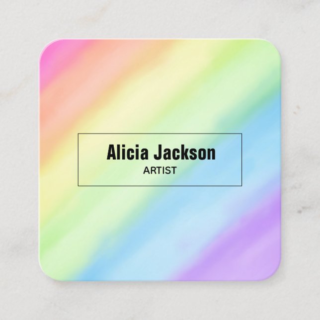 Watercolor Rainbow Pastel  Square Business Card (Front)