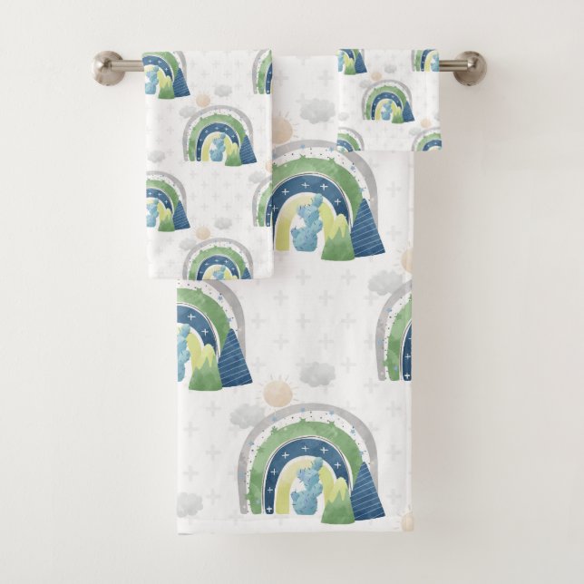 Watercolor Rainbow Pattern Bath Towel Set (Insitu)